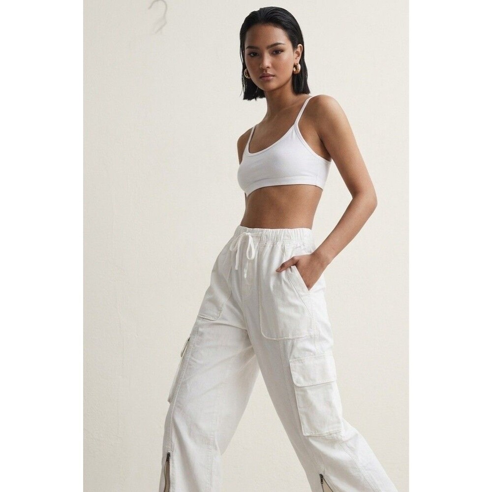 NWT Abercrombie Baggy  Wide Leg Cargo Pants Sz M Long White Zipper Y2K